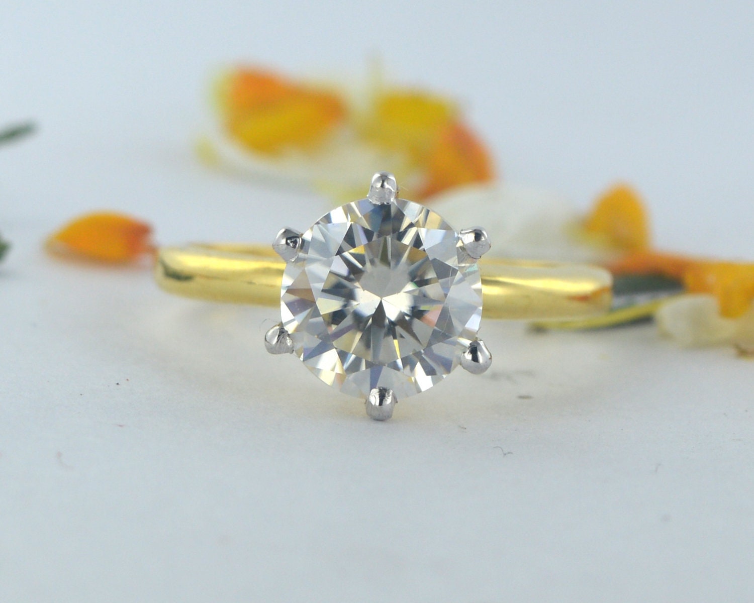 Moissanite Ring 2.10 Ct Round Cut Genuine Moissanite With 14KT Etsy