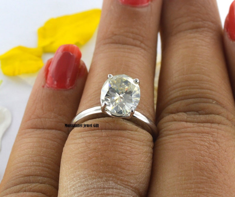 Anniversary Ring, Classic 2.00 Ct Oval Cut Genuine Moissanite With 14KT Solid White Gold Solitaire Engagement/&Wedding Ring
