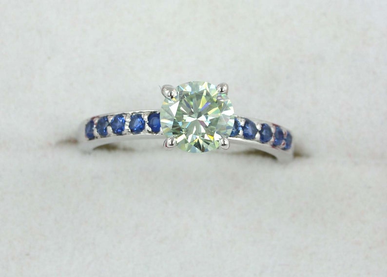Gorgeous 1.30 Ct Round Cut Green Moissanite With 14KT Solid White Gold Ring,Moissanite Ring,Halo Ring,Engagement/&Wedding Ring,