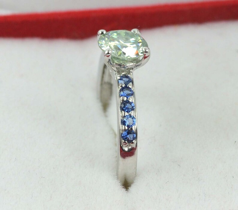 Gorgeous 1.30 Ct Round Cut Green Moissanite With 14KT Solid White Gold Ring,Moissanite Ring,Halo Ring,Engagement/&Wedding Ring,