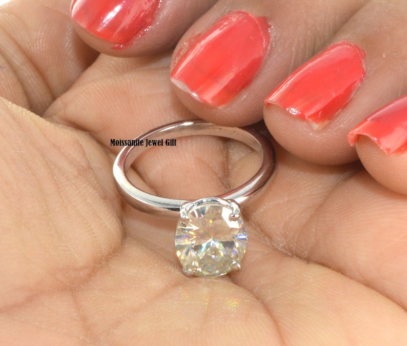 Anniversary Ring, Classic 2.00 Ct Oval Cut Genuine Moissanite With 14KT Solid White Gold Solitaire Engagement/&Wedding Ring