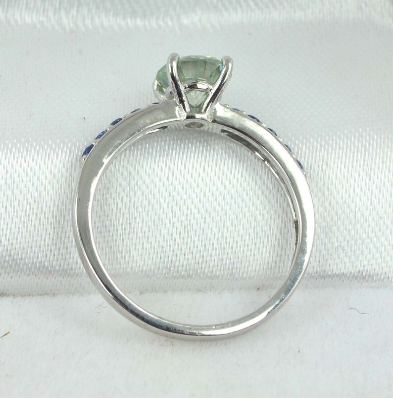 Gorgeous 1.30 Ct Round Cut Green Moissanite With 14KT Solid White Gold Ring,Moissanite Ring,Halo Ring,Engagement/&Wedding Ring,