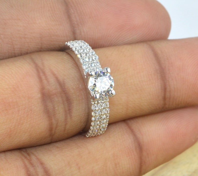 Anniversary Ring, Moissanite Ring Round Cut 14kt Solid White Gold 1.20 Carat Moissanite Solitaire Engagement/&Wedding Ring