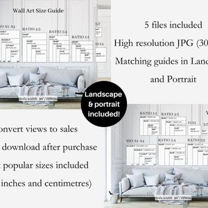Living Room Wall Art Size Guide | Horizontal Frame Size Mockup | Ratio A1 to A4, 2x3, 3x4, 4x5, 11x14 | Poster Size Chart for Digital Prints