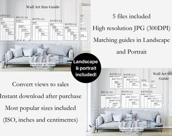 ウォールアートのサイズ表：フレームサイズガイド、比率表（デジタル
