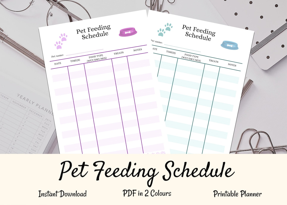 Printable Pet Feeding Schedule, Printable PDF Pet Health Planner, Pet