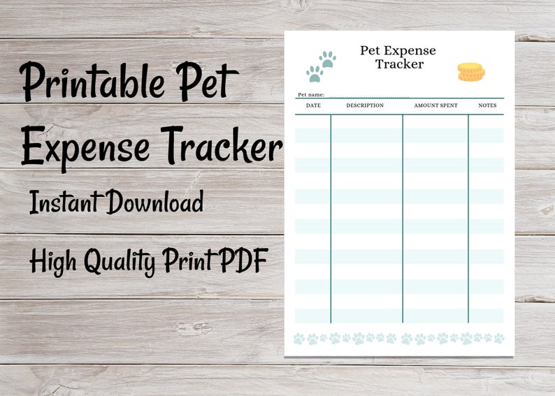 Printable Pet Expense Tracker Pet Planner Pet Binder Insert Etsy France