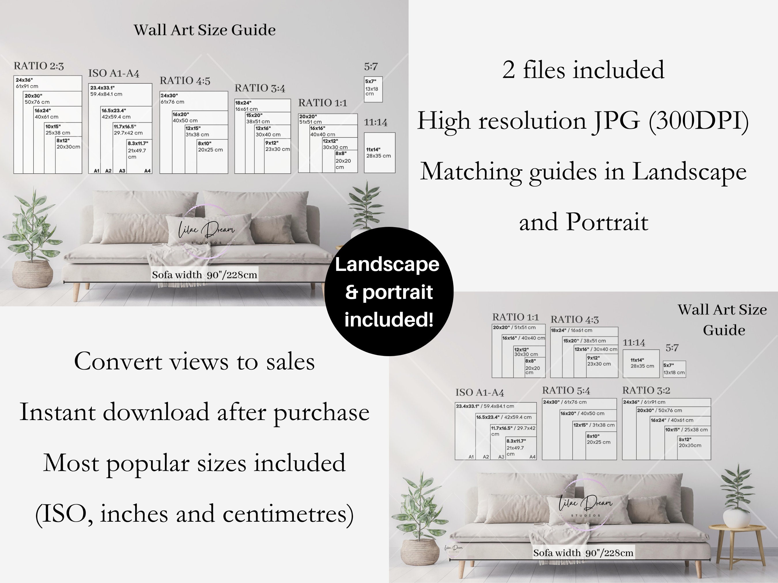 Living Room Wall Art Size Guide Horizontal Frame Size Mockup Ratio A1