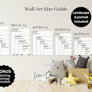 Nursery Wall Art Size Guide | Horizontal Frame Size Mockup | Ratio A1 to A4, 2x3, 3x4, 4x5, 11x14 | Poster Size Chart for Digital Prints