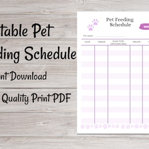 Printable Pet Feeding Schedule, Printable PDF Pet Health Planner, Pet ...