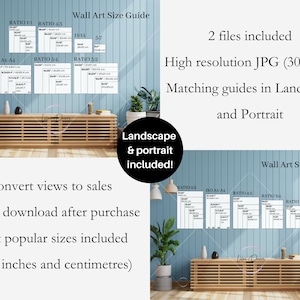 Living Room Wall Art Size Guide | Horizontal Frame Size Mockup | Ratio A1 to A4, 2x3, 3x4, 4x5, 11x14 | Poster Size Chart for Digital Prints