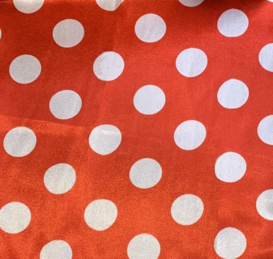 Tissu Polyester Vintage Rouge à Gros Pois Blancs Brillants - 226 X 80 Cm - Occasion Non Utilisé