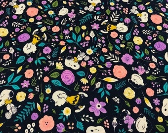 SNOOPY FLOWERS fabric, needlework fabric, craft fabric, cotton fabrics, children's, 1 meter x 140 cms