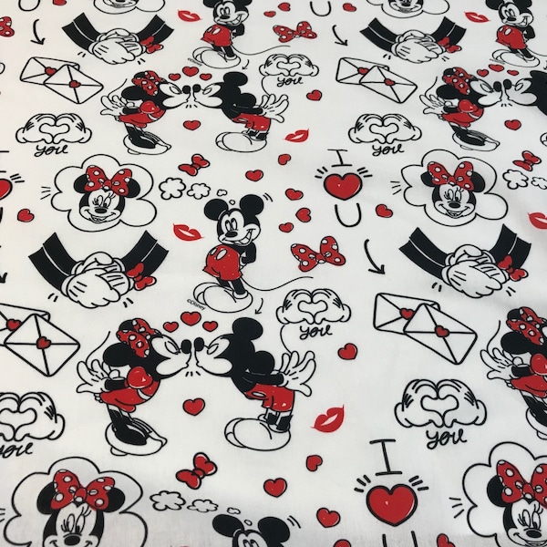 disney mickey & minnie tissus cœurs rouges