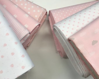 pique fabrics, cotton fabrics, PIQUE DE CANUTILLO fabric with pink print, 1 meter x 160 cm, 100% cotton, children&#39;s fabrics