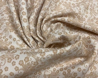 Brocade fabric, jacqard fabric, decoration fabric, RAW/BEIGE flower fabric, craft fabric, fabrics by the meter, 1 meter x 140 cm