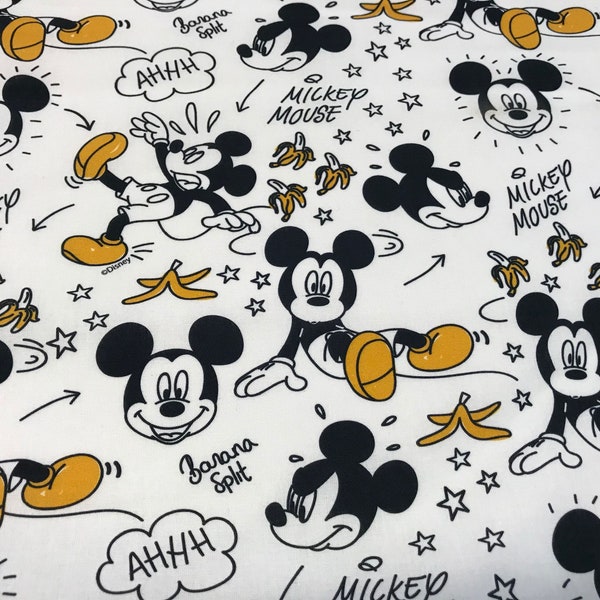 Disney stof, , MICKEY MOUSE BANANA stof, Kinderstoffen, 1 meter x 140 cm, poplin