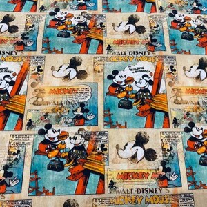 Tessuto Disney, tessuto VINTAGE MICKEY MOUSE, tessuti di cotone, tessuti per bambini, tessuti da cucito, tessuti al metro, 1 metro x 140 cm