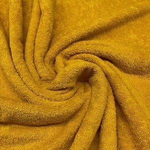 spugna, colore senape, spugna, 100% cotone, accappatoi, fasciatoi, tessuto al metro, 1 metro x 160 cm