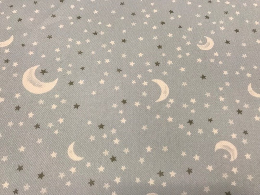 Fabric of Moons, Fabric of Moons and Stars, Light Blue Color ...