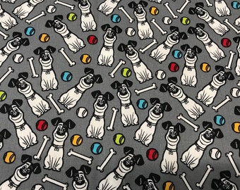 DOGS fabric, TENNIS fabric, 100% poplin cotton, children's fabrics, crafts and labors, PERTEX textile