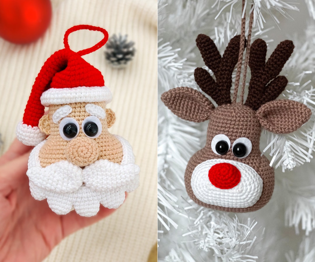 Crochet Pattern Christmas Decorations Tree Toy Santa and Rudolf, Easy ...