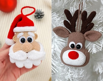 Crochet pattern Christmas decorations tree toy Santa and Rudolf, Easy crochet pattern Christmas ornament, PDF Amigurumi crochet pattern