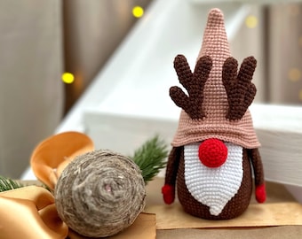 Crochet pattern Christmas Gnome Rodolph, Easy crochet pattern Christmas ornament, Amigurumi pattern Christmas, PDF Amigurumi crochet pattern