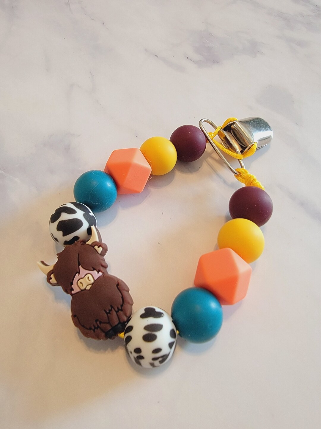 COW PRINT PACIFIER Clip Highland Cow Pacifier Holder Etsy
