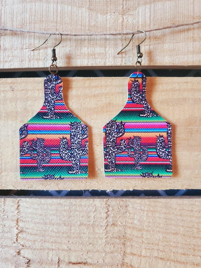 Southwest Jewelry Leather Cow Tag Earrings Cowgirl Earrings, Ranch Earrings Cow Tag Earrings Rustic Boho Jewelry Western Jewelry