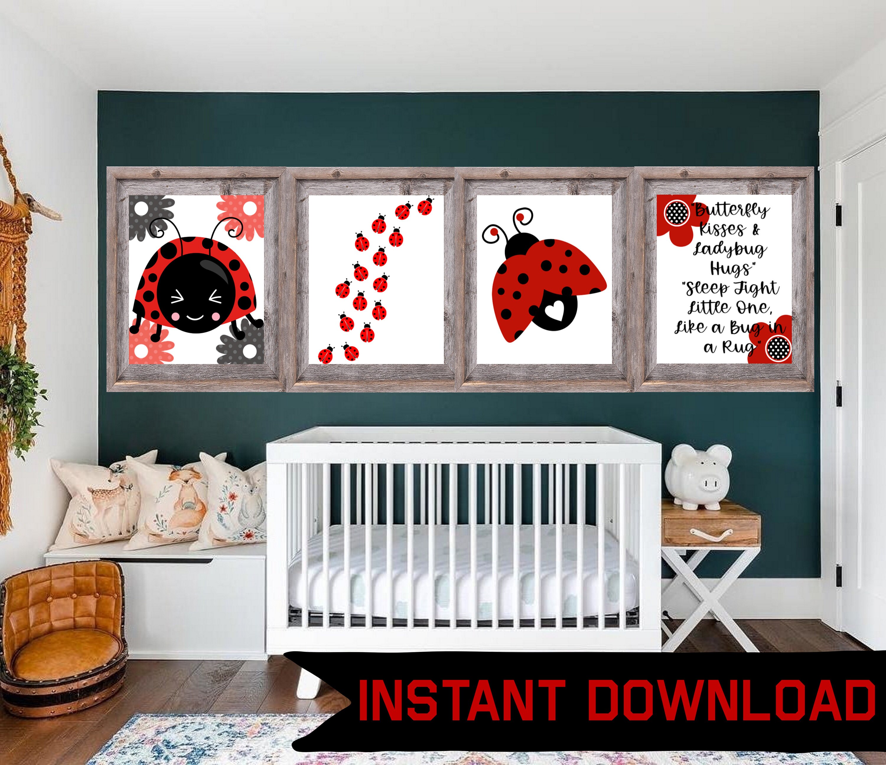 Ladybug Wall Art Ladybug Nursery Lady bug Bedroom Girls Etsy