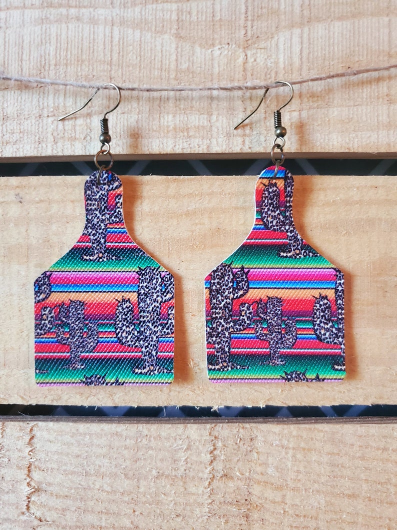 Southwest Jewelry Leather Cow Tag Earrings Cowgirl Earrings, Ranch Earrings Cow Tag Earrings Rustic Boho Jewelry Western Jewelry