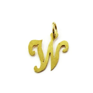 14K Yellow Gold Script Letter Initial W Charm Necklace Pendant ~ 0.8g