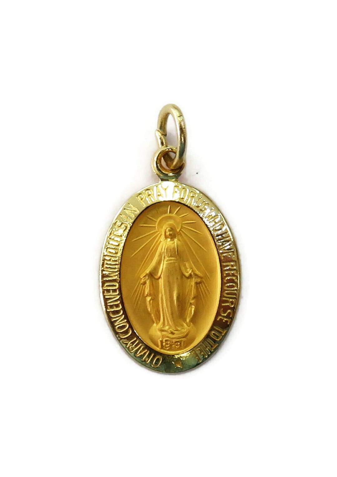 14K Yellow Gold Oval Virgin Mary Miraculous Medal Charm Necklace ...
