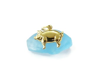 14K Yellow Gold Pig Charm Necklace Pendant