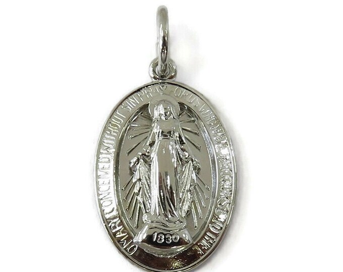 Sterling Silver 0.925 Oval Miraculous Virgin Mary Medal Necklace ...