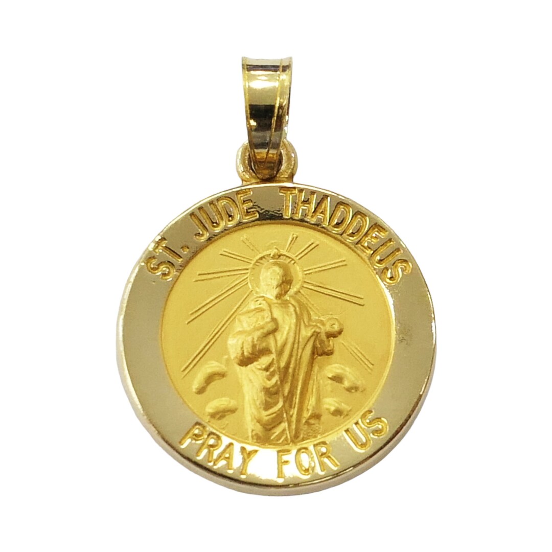 14K Yellow Gold Round Saint St. Jude Thaddeus Medal Necklace Charm ...