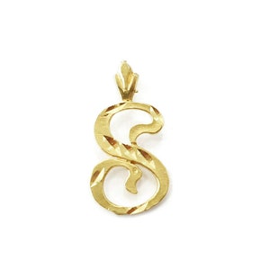 14K Yellow Gold Diamond Cut Initial Letter S Necklace Charm Pendant ~ 0.7