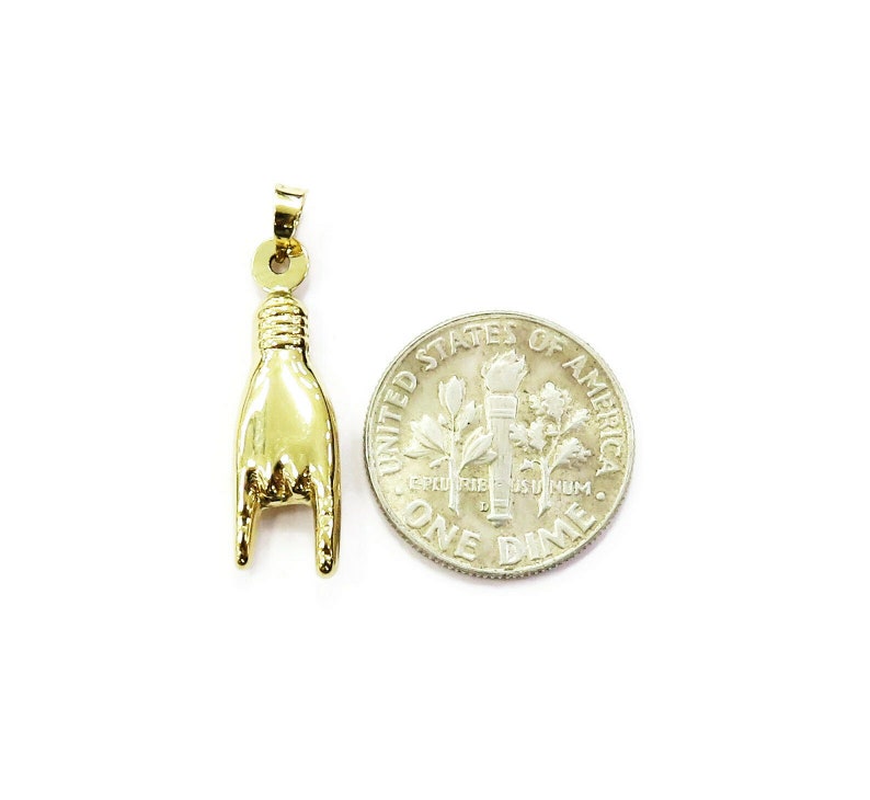 14K Yellow Gold Italian Good Luck Mano Cornuto Hand Charm Etsy