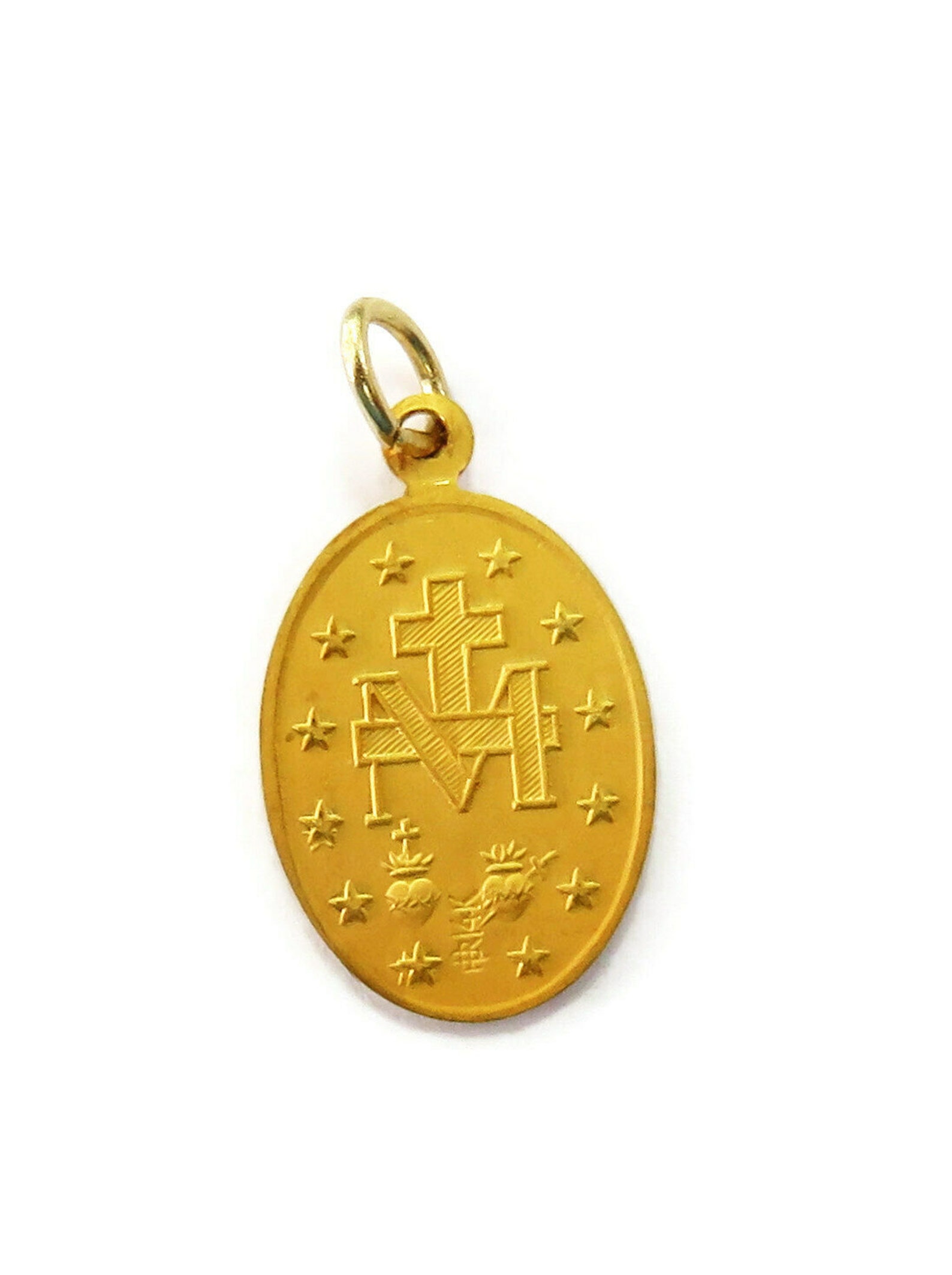 14K Yellow Gold Oval Virgin Mary Miraculous Medal Charm Necklace ...