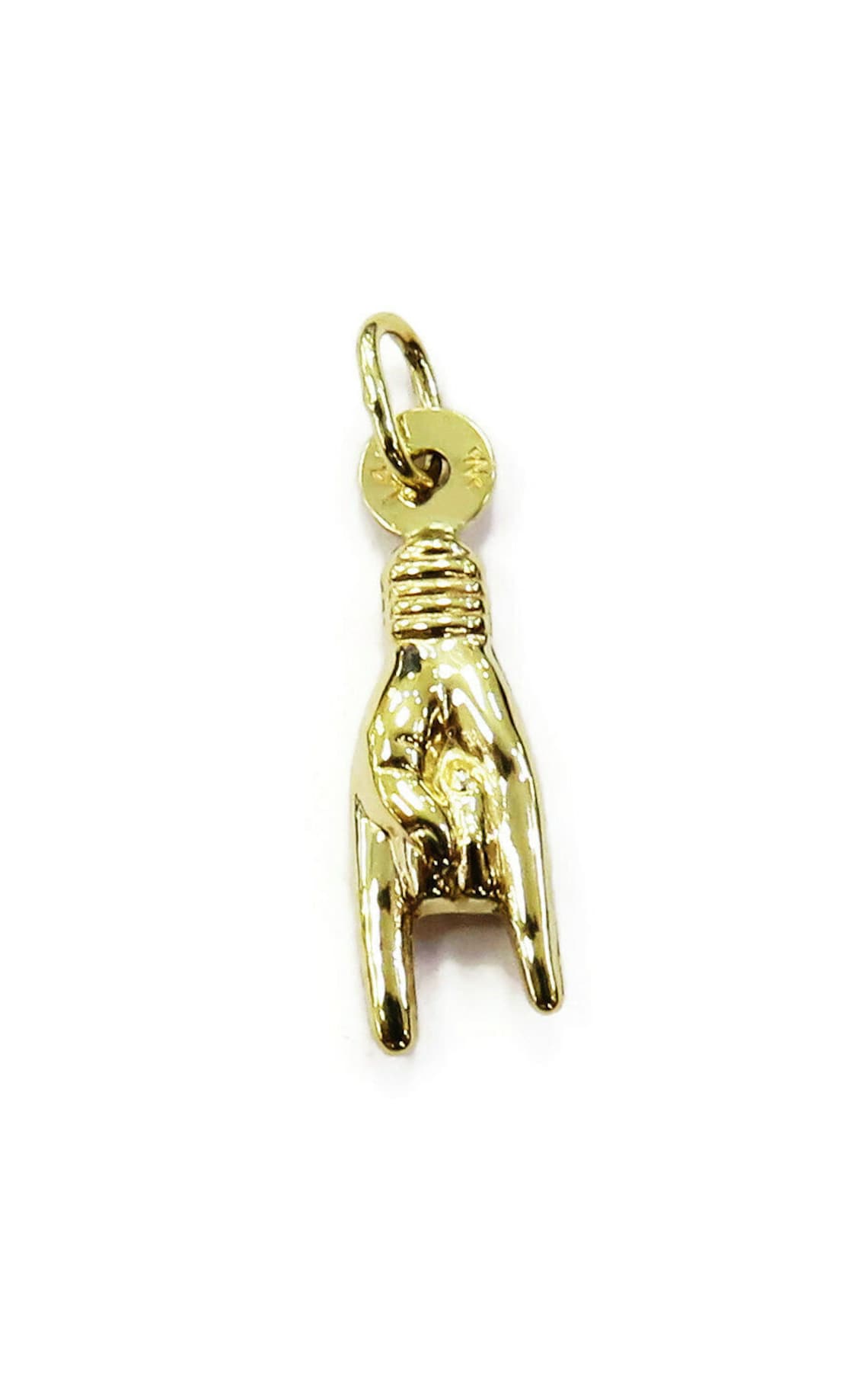 10K Yellow Gold Italian Good Luck Mano Cornuto Hand Charm Etsy