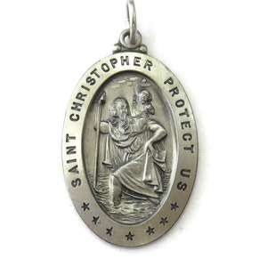 Sterling Silver 0.925 Oval St Saint Christopher Medal Charm Pendant Necklace