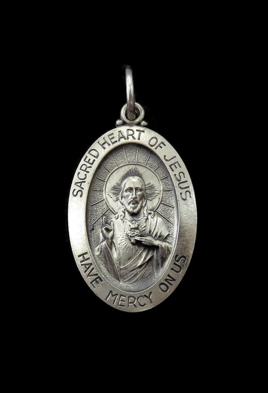 Sterling Silver 0.925 Oval Sacred Heart of Jesus Medal | Etsy