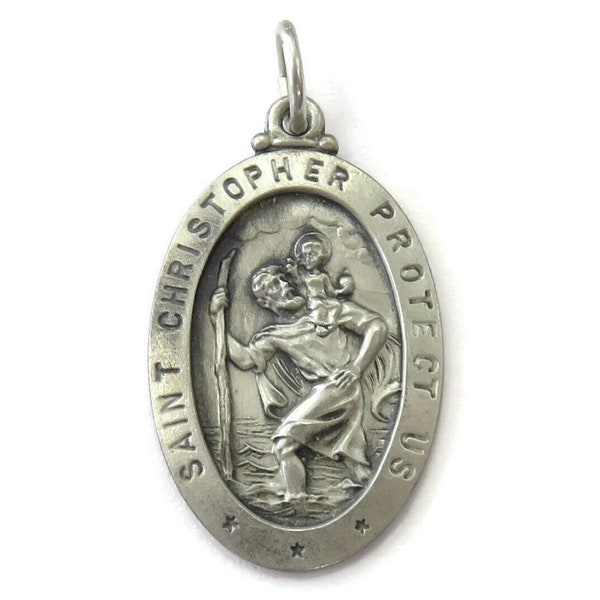 Sterling Silber 0,925 Oval St Saint Christopher Medal Charm Anhänger Halskette