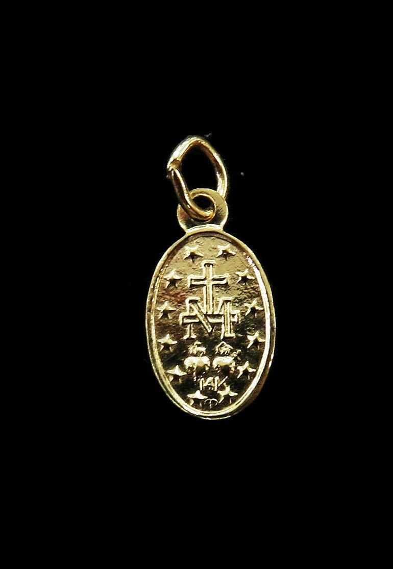 14K Yellow Gold Tiny Oval Virgin Mary Miraculous Medal Charm Necklace ...