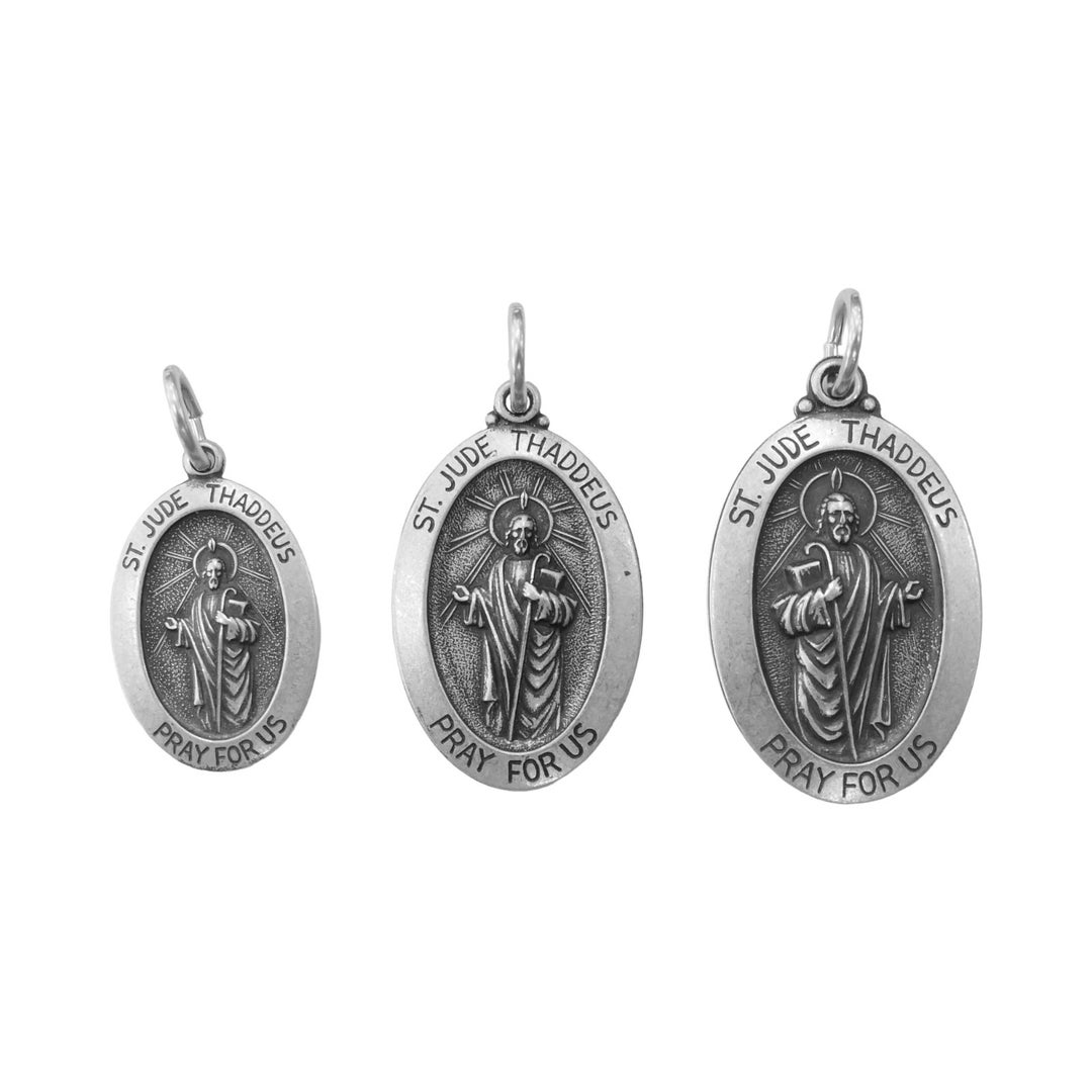 Sterling Silver Round Oval St. Jude Thaddeus Medal Necklace Charm ...