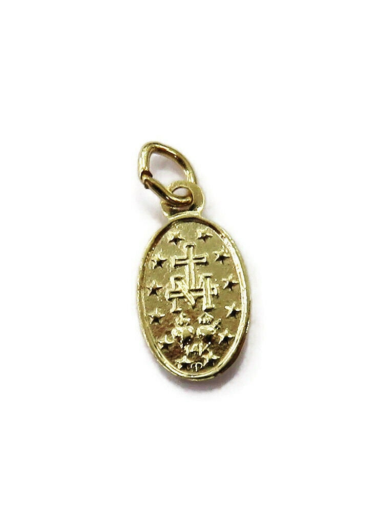 14K Yellow Gold Tiny Oval Virgin Mary Miraculous Medal Charm Necklace ...