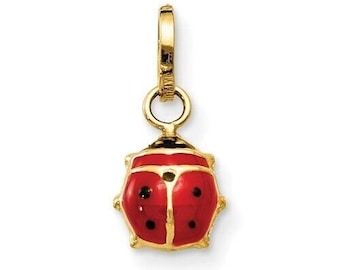 14K Yellow Gold Colored Ladybug Necklace Charm Pendant