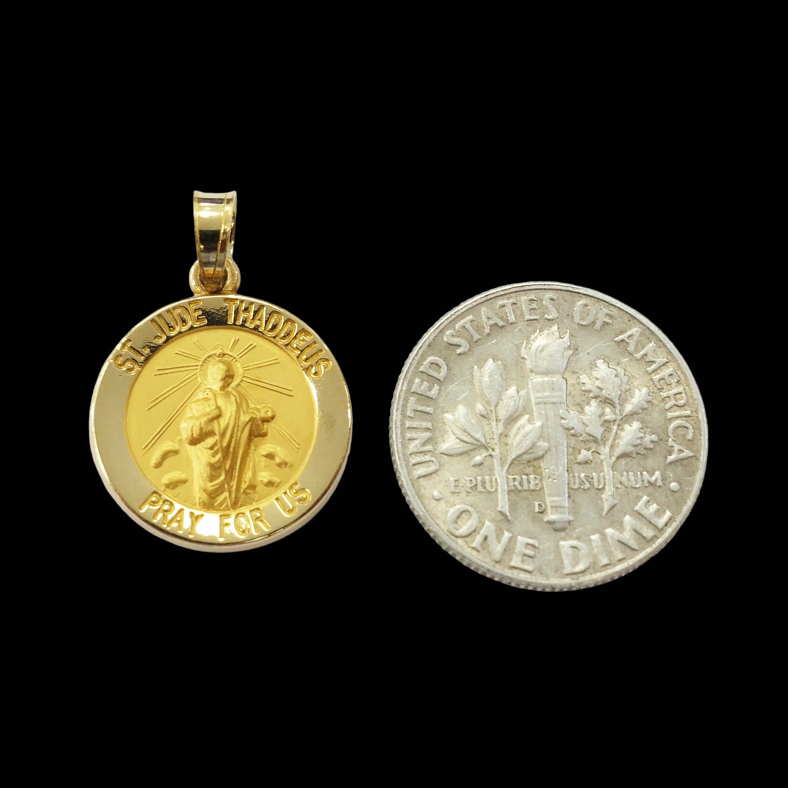 14K Yellow Gold Round Saint St. Jude Thaddeus Medal Necklace Charm ...