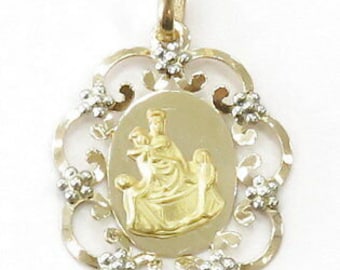 18k oro amarillo Virgen María dijes collar colgante ~ 3.3g